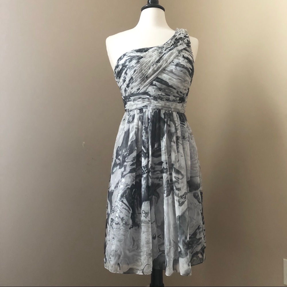 One Shoulder Formal Gray Tie-Dye Sequined Dress